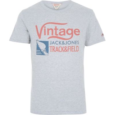 Grey Jack & Jones Vintage brand print t-shirt